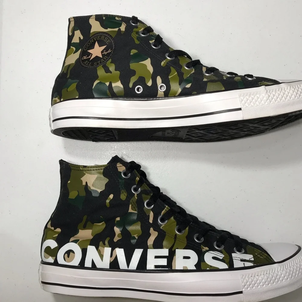 Converse Chuck Taylor All Star Black and Green Hi-Top Camouflage Sneakers Sz 12 - Picture 7 of 13